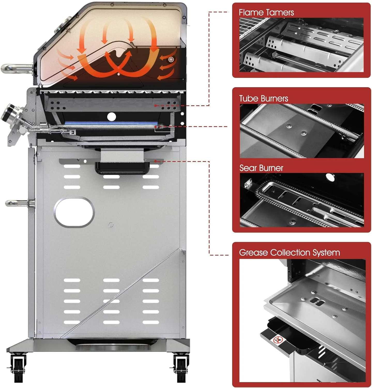 Royal Gourmet GA6402R 6-Burner BBQ Gas Grill with Sear Burner and Side Burner