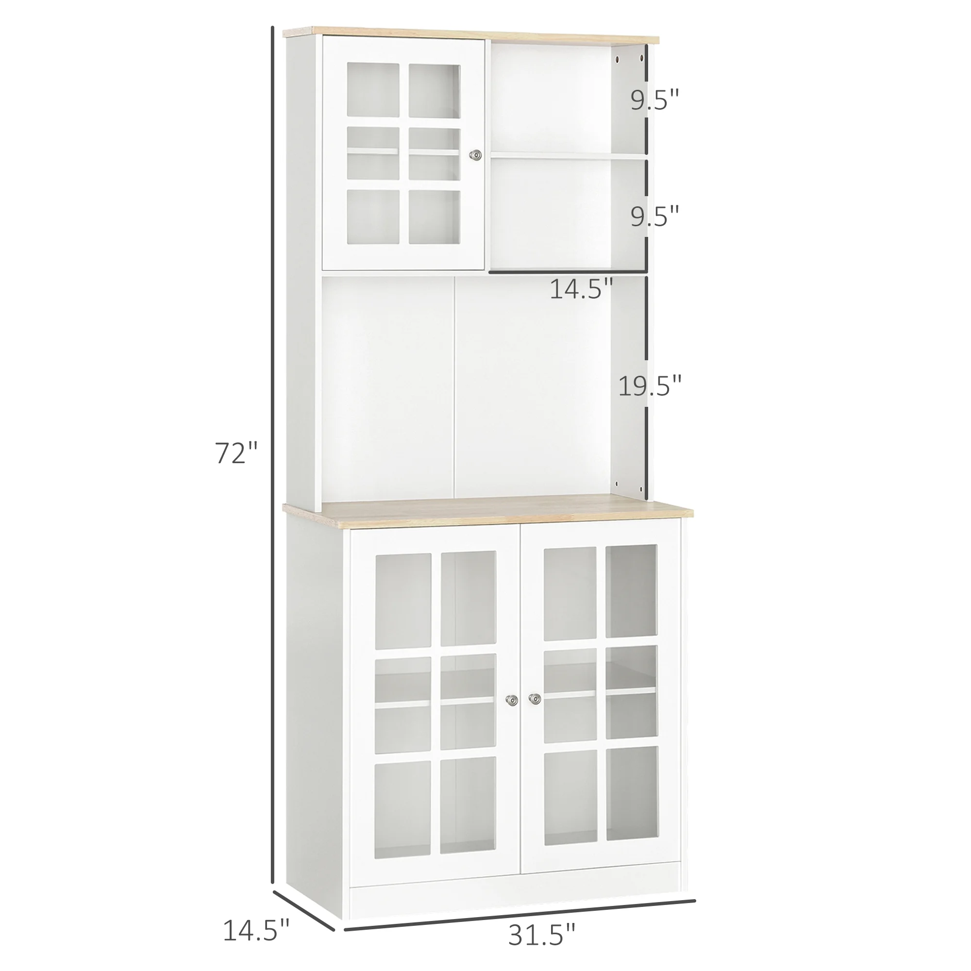 Homcom Kitchen Buffet with Hutch, Storage Pantry with 2 Cabinets, White