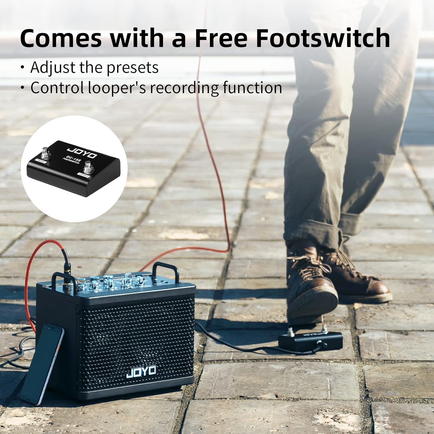 JOYO Digital Modeling Combo Amplifier Bundle with Audio Instrument Cable Straight-to-Straight