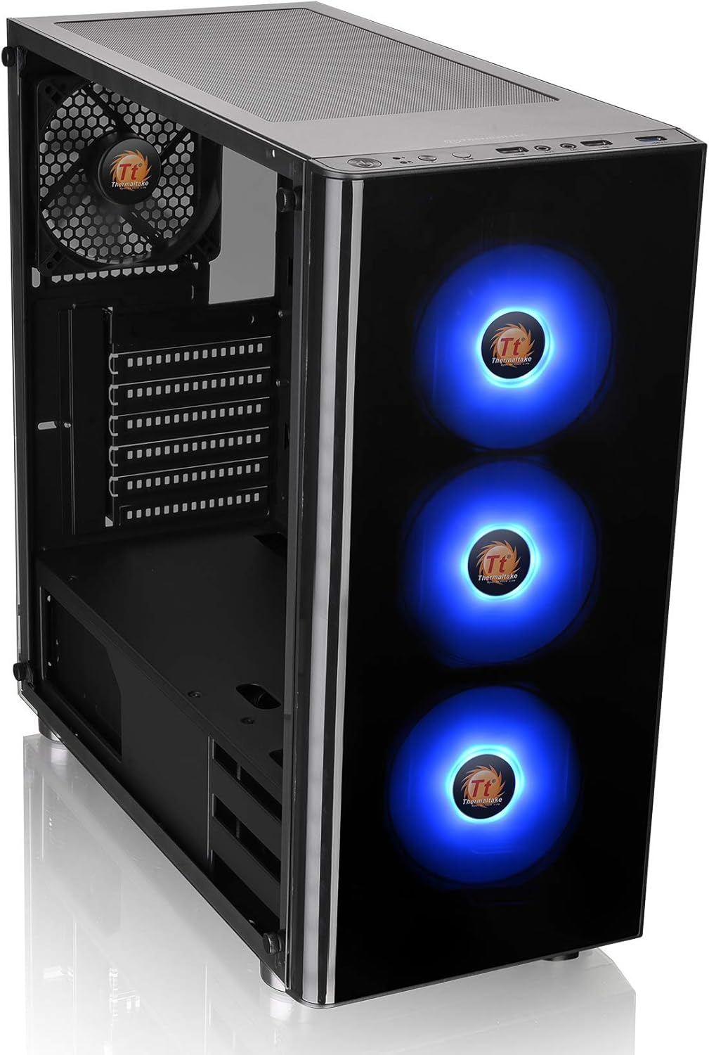 Thermaltake V200 Tempered Glass RGB Edition 12V MB Sync Capable ATX Mid-Tower Chassis with 3 120mm 12V RGB Fan + 1 Black 120mm Rear Fan Pre-Installed CA-1K8-00M1WN-01