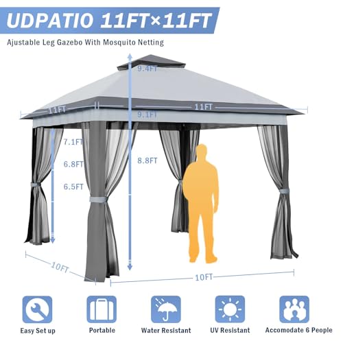 UDPATIO 13'x13' Gazebo for Patio, Pop up Gazebo Canopy Tent, Outdoor Patio Waterproof Gazebo with Mosquito Netting for Lawn, Garden, Backyard and Deck, Grey