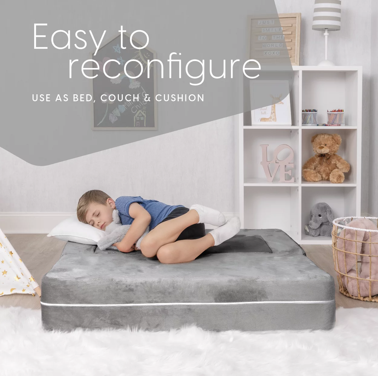 Milliard Kids Couch - Modular Kids Sofa for Toddler and Baby, Velour Cover, Color: Grey