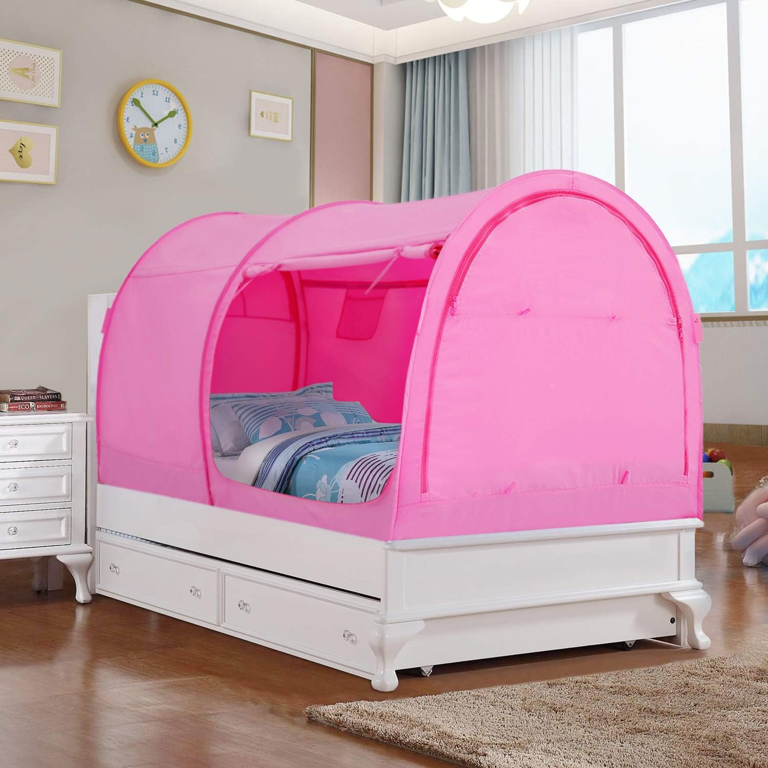 LEEDOR Bed Tent Dream Tents Bed Canopy Shelter Cabin Indoor Privacy Warm Breathable Pop Up Twin Size for Kids and Adult Patent Pending PitchBlack(Mattress Not Included)