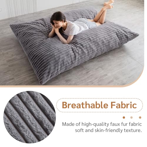 BYBYME 3 in 1 Bean Bag Chairs, Bean Bag Bed for Adults High-Density Foam Filling, Convertible Sofa Bed Faux Fur, Giant Bean Bag Chairs for Adults
