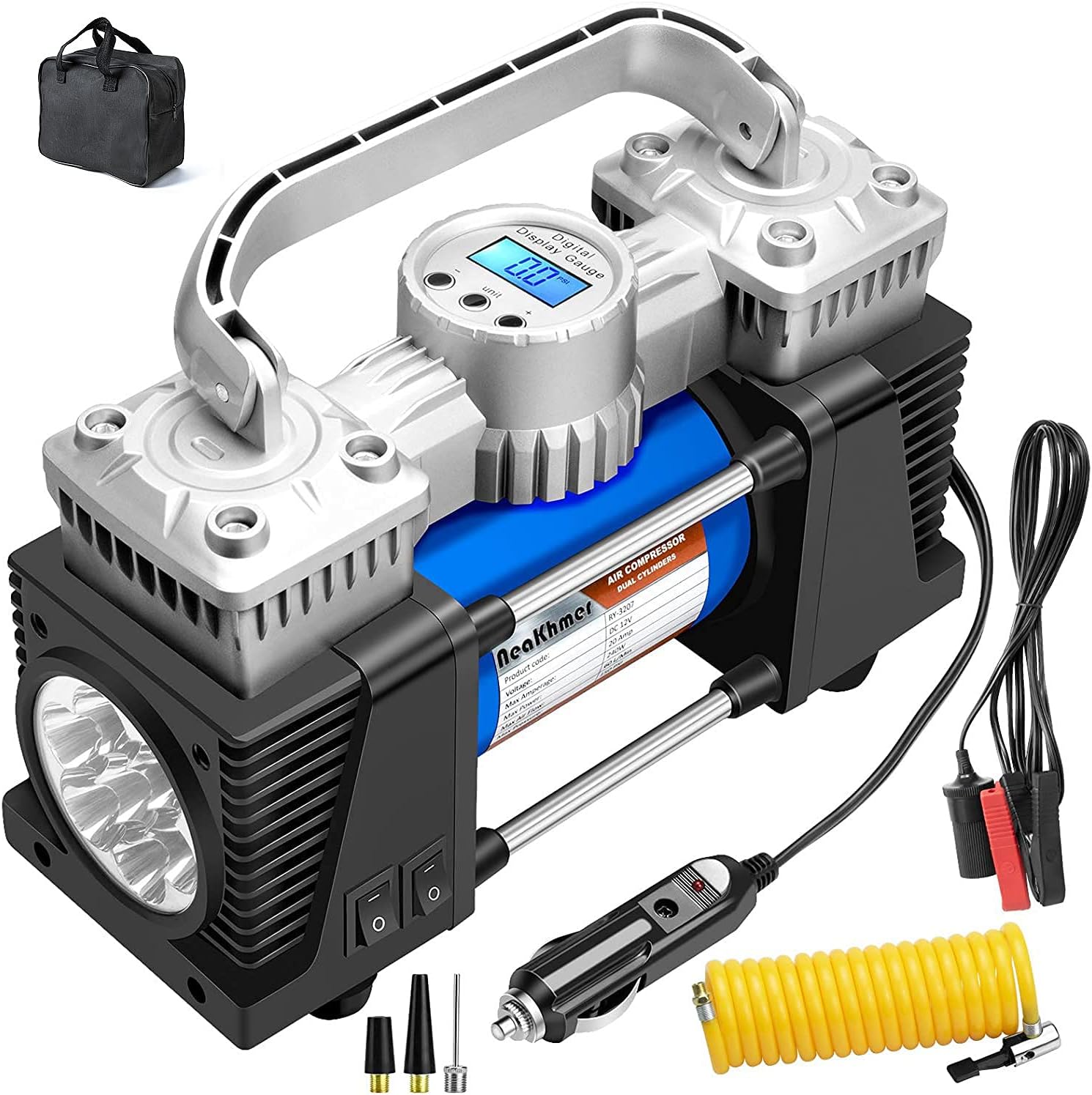 Tire Inflator Portable Air Compressor for Car Fast Tire Pump,12Volt 150PSI Dual Power Air Pump Inflator Heavy Duty,26Ft Digital Tire Air Inflator with Pressure Gauge Auto-Off for Car RV SUV Offroads
