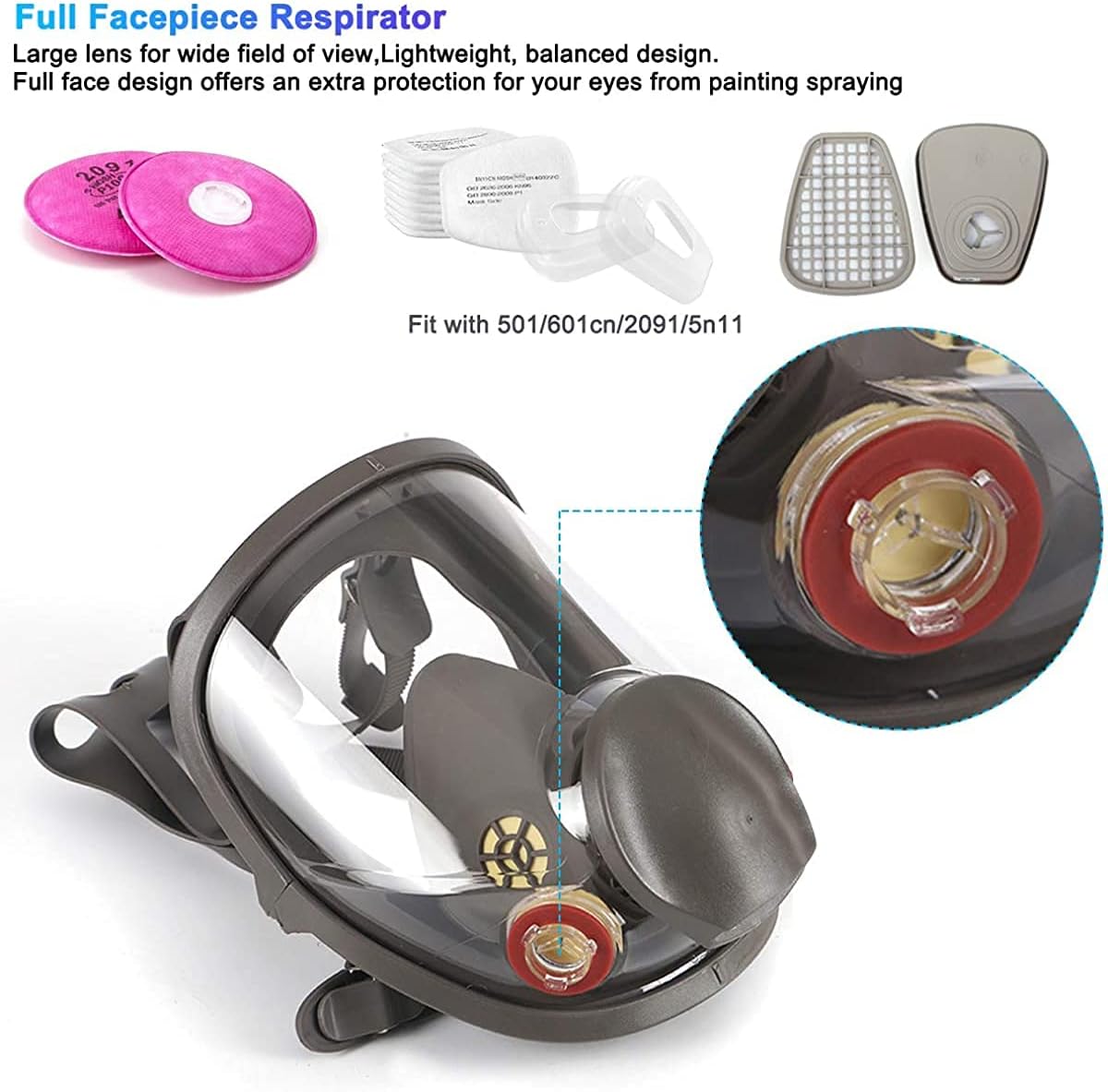 Full Face Respirator Reusable Full Face Wide Field of View For Gas Respirator Painting Welding Woodworking Other Pack of 2
