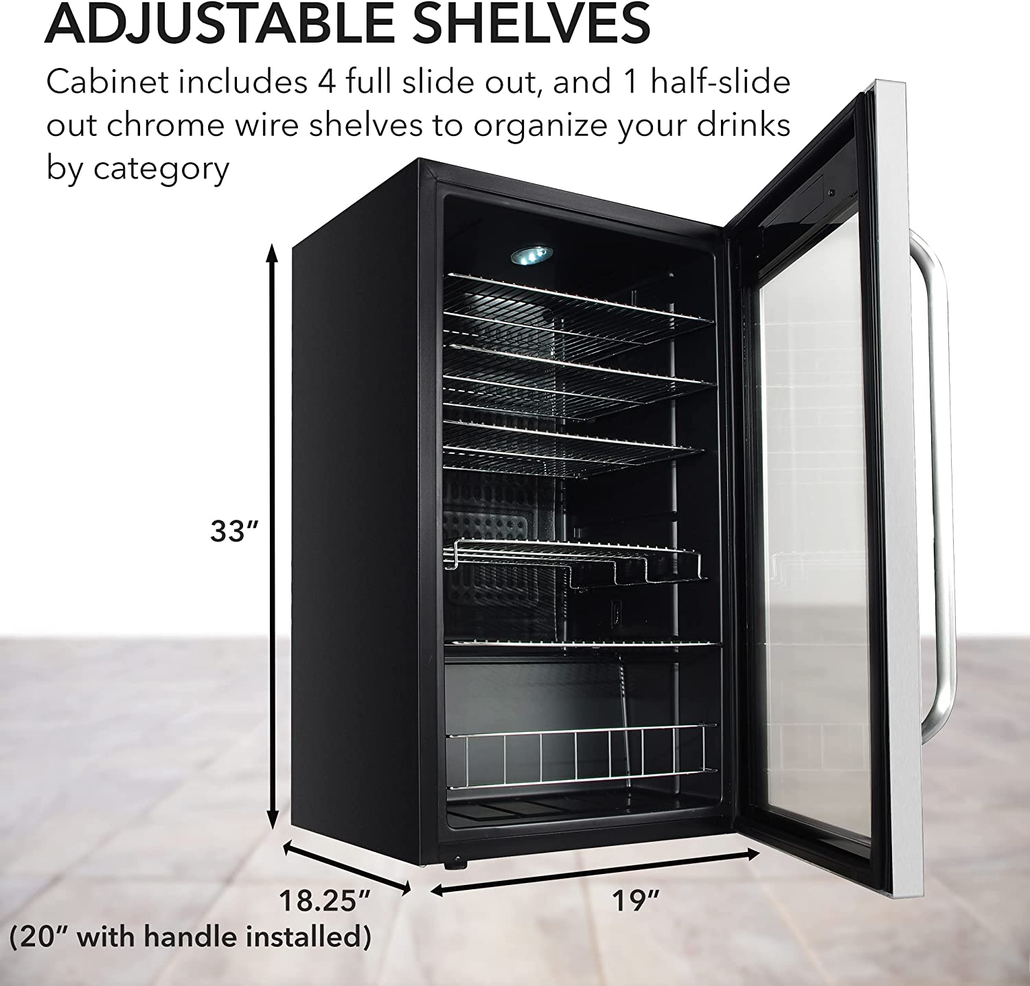 YONG BR-1211DS Beverage Refrigerator and Cooler, Mini Fridge with Glass Door, Lock, Digital Control and Internal Fan, 3.4 cu. ft, Stainless Steel