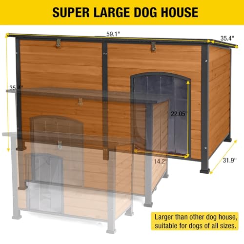 Aivituvin 59" Large Dog House 100% Insulated Dog Kennel with Liner for Winter,Waterpoof for Outdoor & Indoor Use.