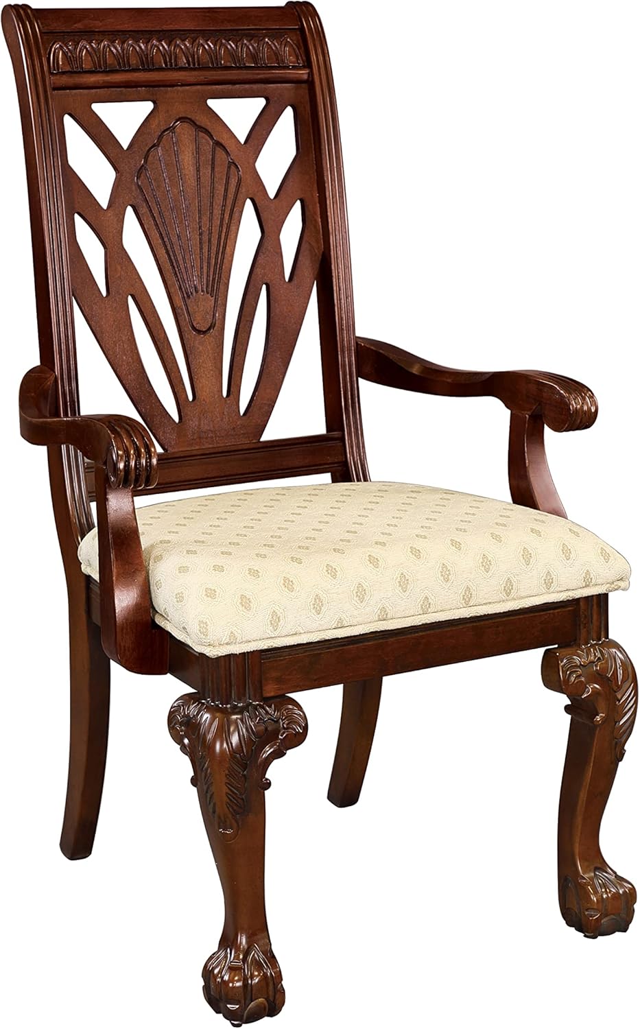 Dark Cherry Finish Formal Dining Armchairs 2pc Set Fabric Upholstered Seat Traditional Design Room Furniture