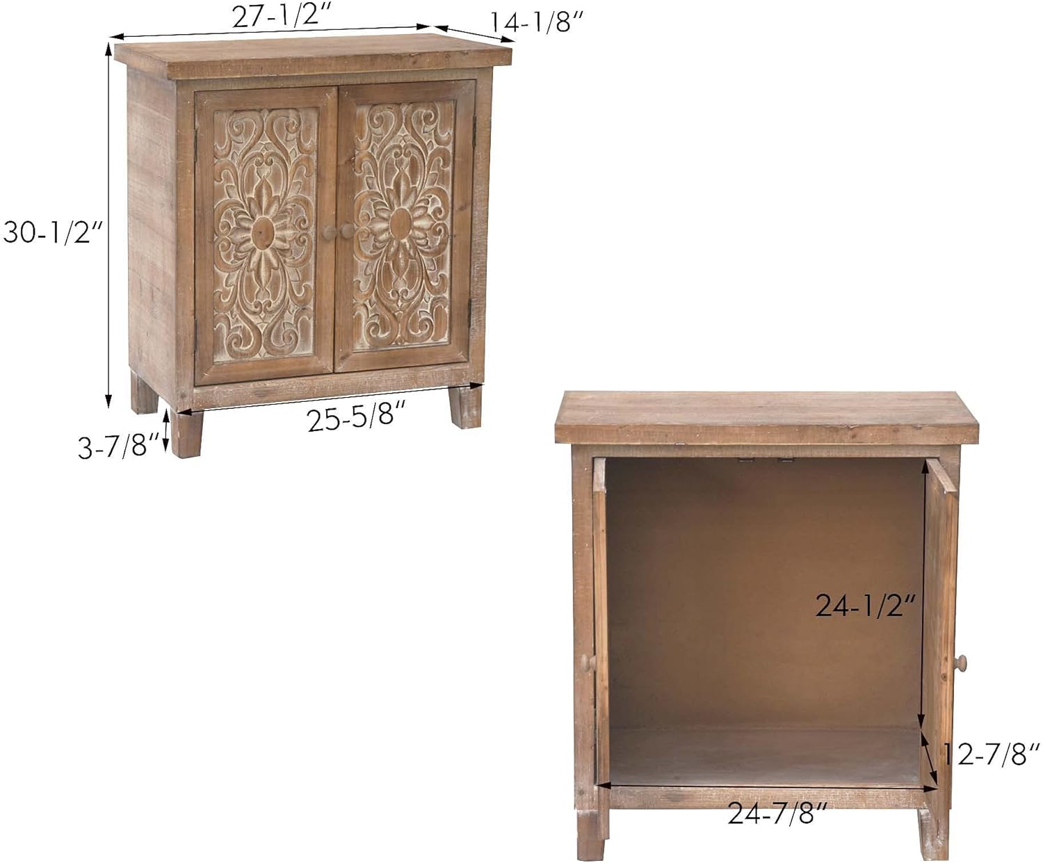 Rustic Wood Storage Cabinet, Entryway Cabinet with Carved Doors, Solid Wood Sideboard Accent Cabinet for Living Room, Bedroom, Kitchen, Bathroom