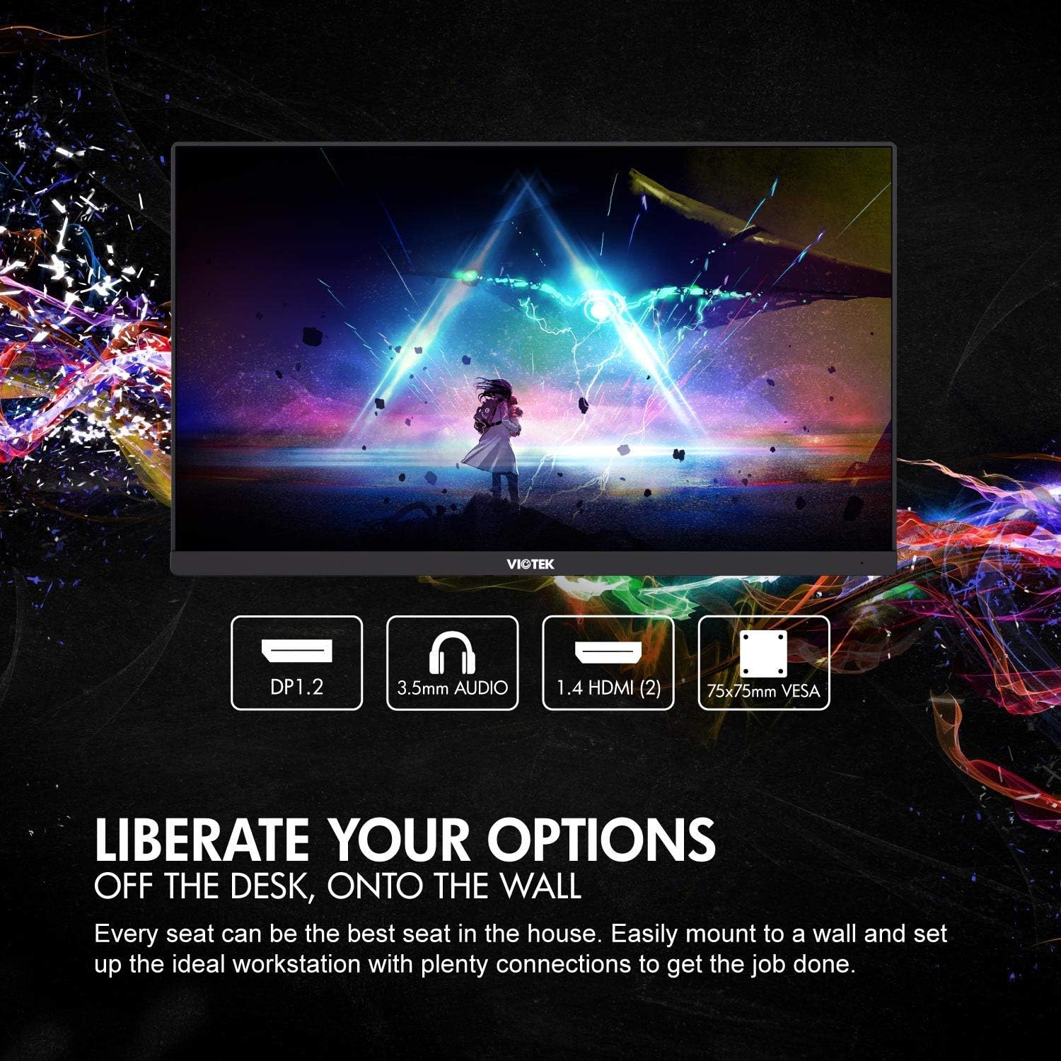 VIOTEK GFV22CB Ultra-Compact 22-Inch 144Hz Gaming Monitor | 1080P Full-HD 5ms | G-Sync-Compatible FreeSync FPS/RTS | 2X HDMI 3.5mm DP | Zero-Tolerance Dead Pixel Policy (VESA)