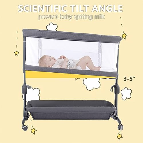 Kinder King Portable Baby Bassinet w/Carry Bag, Newborn Bedside Crib Sleeper, Adjustable Height, All-Sided Mesh Infant Travel Crib, Removable Mattress, Storage Space, No Tool to Assemble, Pink