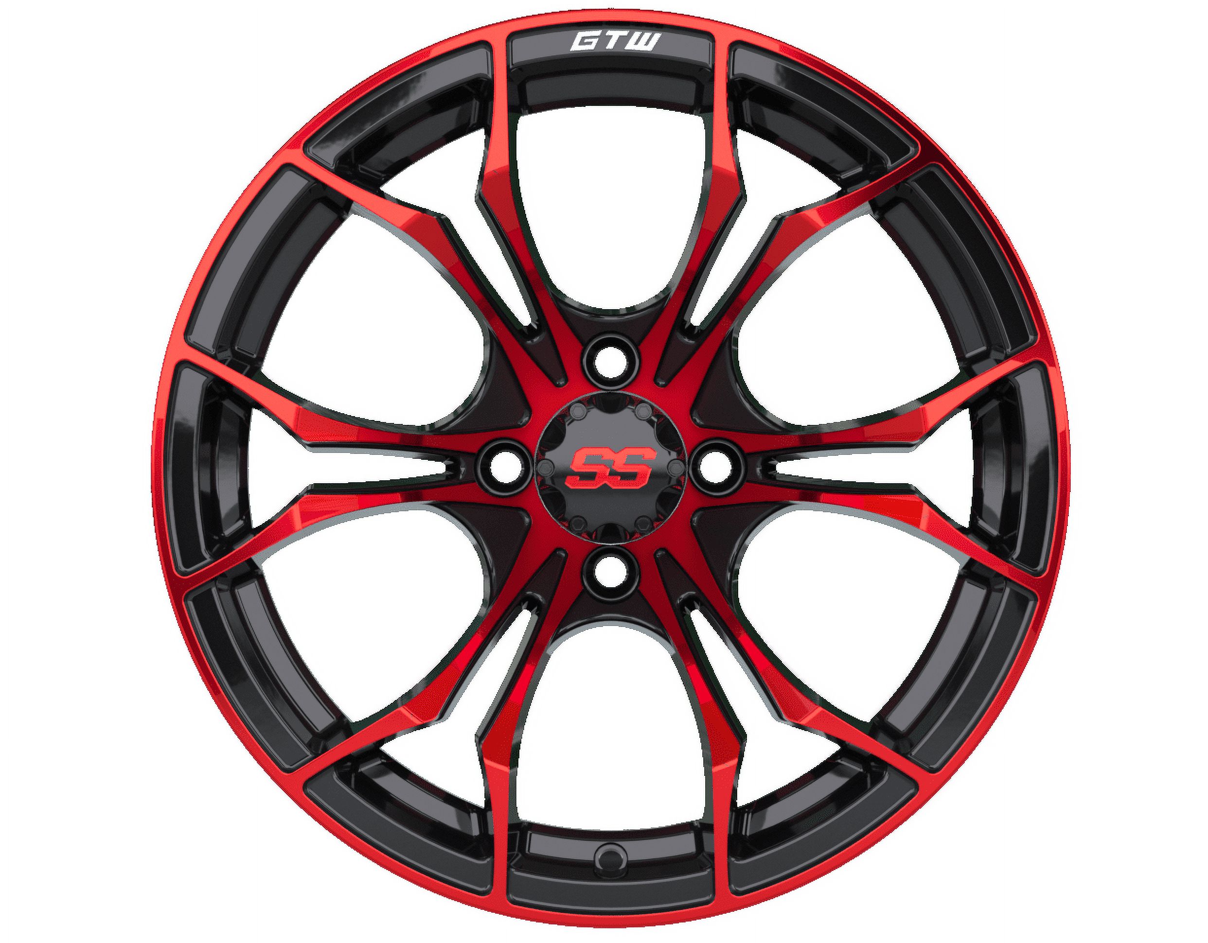 GTW Spyder 15 inch Black and Red Golf Cart Wheel | 3:4 Offset | 4x4 (101.6mm) Bolt Pattern