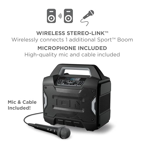 ION Block Rocker - Portable Bluetooth Outdoor Party Speaker with Karaoke Microphone, Battery, 4 Speakers, Radio, USB Port, App, Water-Resistant, 120W