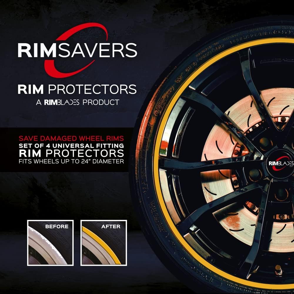 RimSavers RimBlades USA (Yellow) Wheel Rim Protectors Guard Alloy Wheel from Curb Rash – Set of 4 Rim Protectors Easy to Install