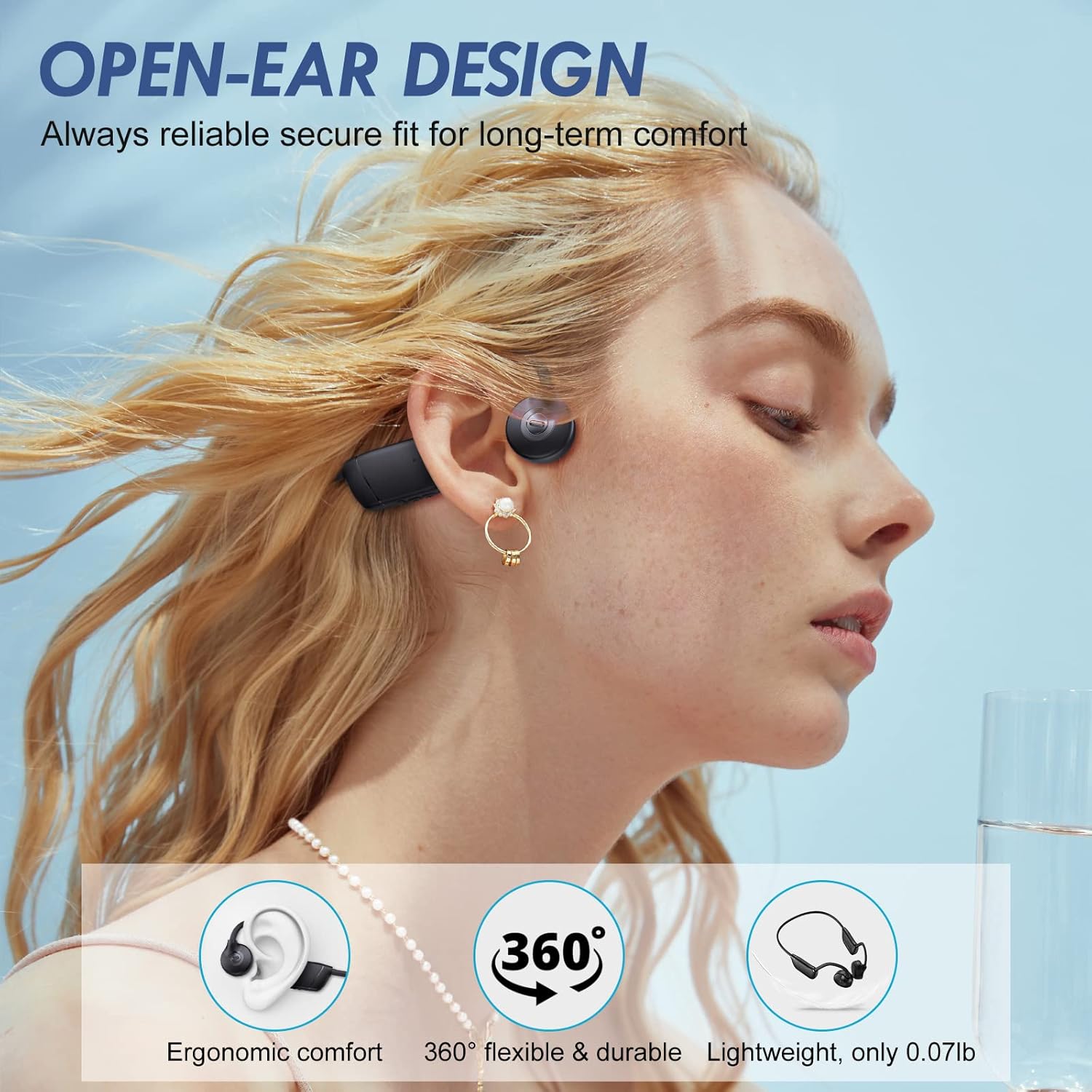 Bone Conduction Headphones, QODISA Wireless Open Ear Headphones Bluetooth 5.3 with MIC, IPX7 Waterproof Workout Headphones Music Answer Phone Call for Running Cycling Driving Pack of 2