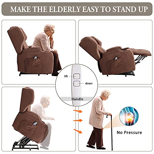 Electric Lift Chair Recliners for Elderly with Massage & Heat Vibration Power Lift Recliner Chair / 3 Positions / 2 Side Pockets / 2 Cup Holders for Home Living Room