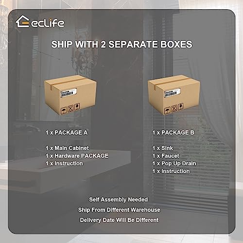 eclife 30" Bathroom Vanity Sink Combo Vintage Style with Painted Solid Wood Construction, Undermount Ceramic Sink W/Matte Black Faucet & Drain, Pure White