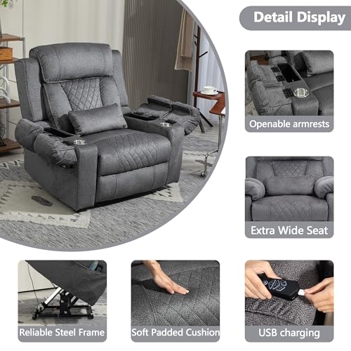 Power Lift Chair Lay Flat Recliner Infinite Position Electric Dual Motor Stand Up Lift Chair with Massage and Heat for Adults,Heavy Duty Recliners with 2 Remote Controls and Two Cup Holders