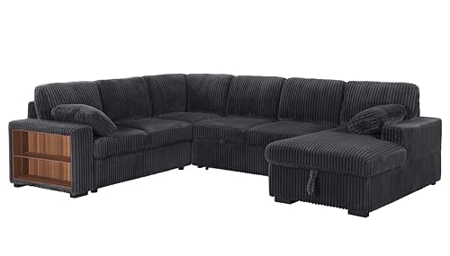 Oversized U-Shaped Sectional Sofa Couch Plush Corduroy Upholstered Modular Deep Seat Sofa&Couch Sectional W/Right Facing Chaise Lounge and 7 Toss Pillows for Home Apartment Living Room Furniture Sets