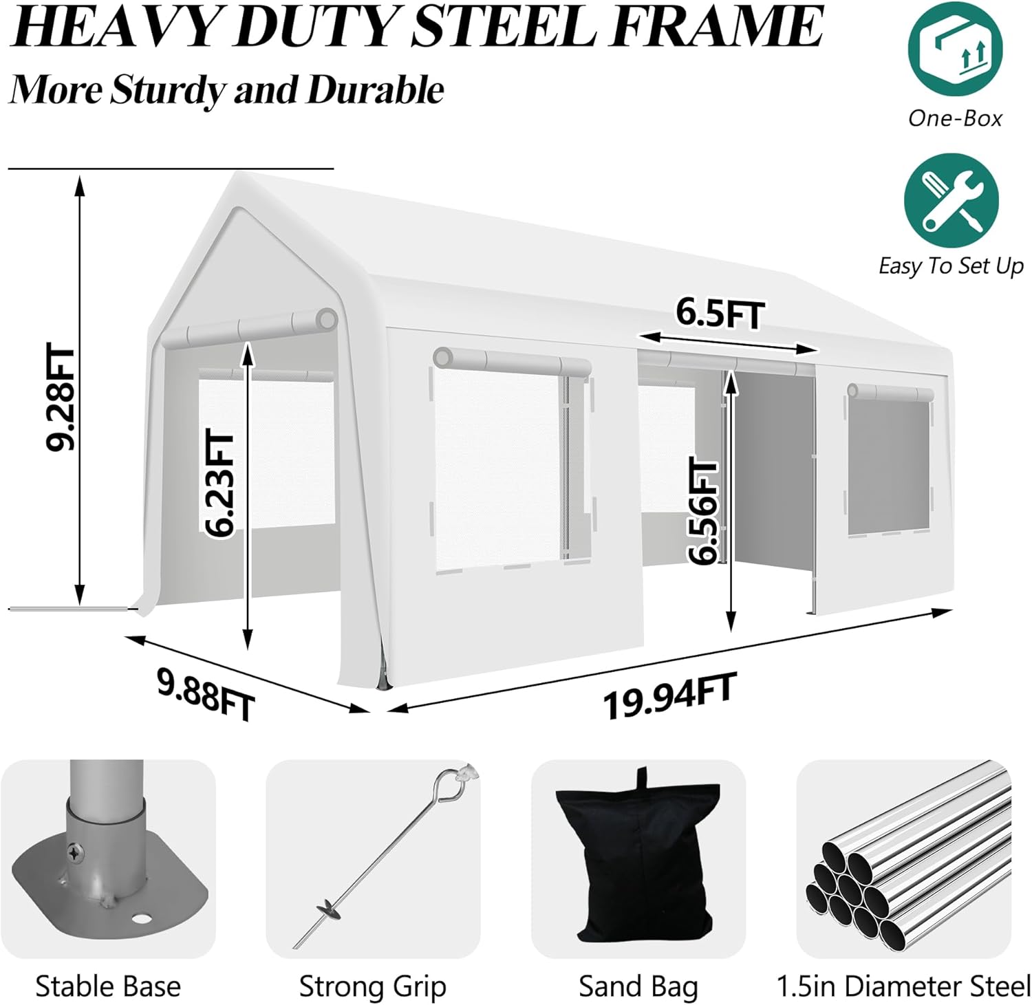 Upgrade 10' x 20' Heavy Duty Carport - Extra Large Outdoor Shelter with Roll-up Ventilated Windows & Side Doors, Portable Garage for Car Boat Truck Auto Shelter Motorcycle Outdoor Events Party