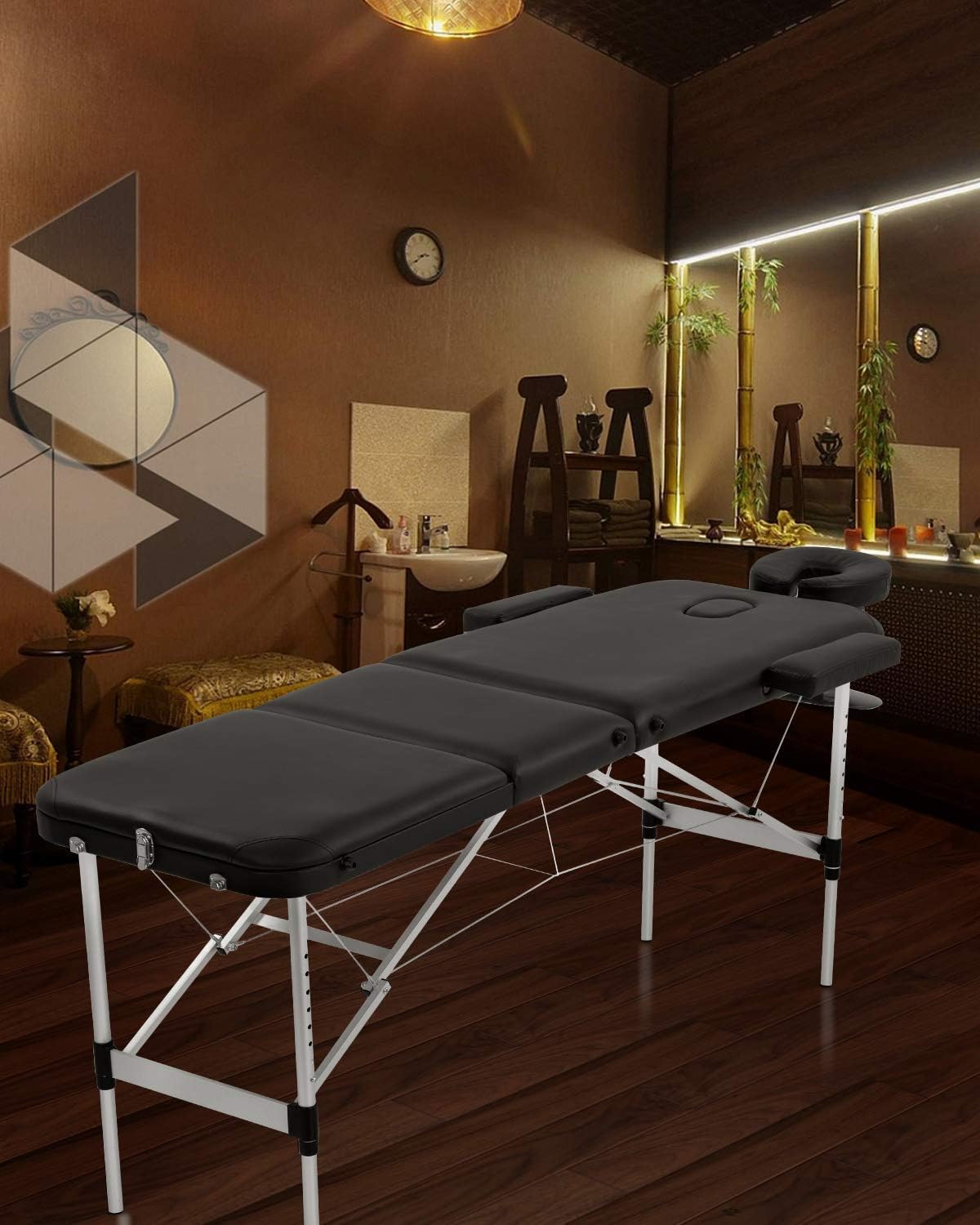 HHS Massage Table 73 Inch Aluminium Massage Bed Professional Folding Therapy Table Bed Height Adjustable Facial Salon Spa Tattoo Bed with Carry Case,Face Cradle,450LBS Capacity Salon Bed Black