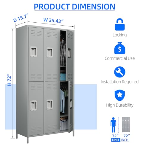 Metal Locker,5 Door Employee Storage Locker,72 inch Lockable Steel Storage Lockers for Home, Garage, Office Gym