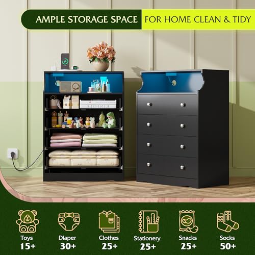 WLIVE Wood Dresser with 5 Drawers, Black Wooden Storage Cabinet, Organizer Drawers for Bedroom, Living Room, Hallway, Measuring 15.75" W * 31.50" D * 45.35" H ﻿