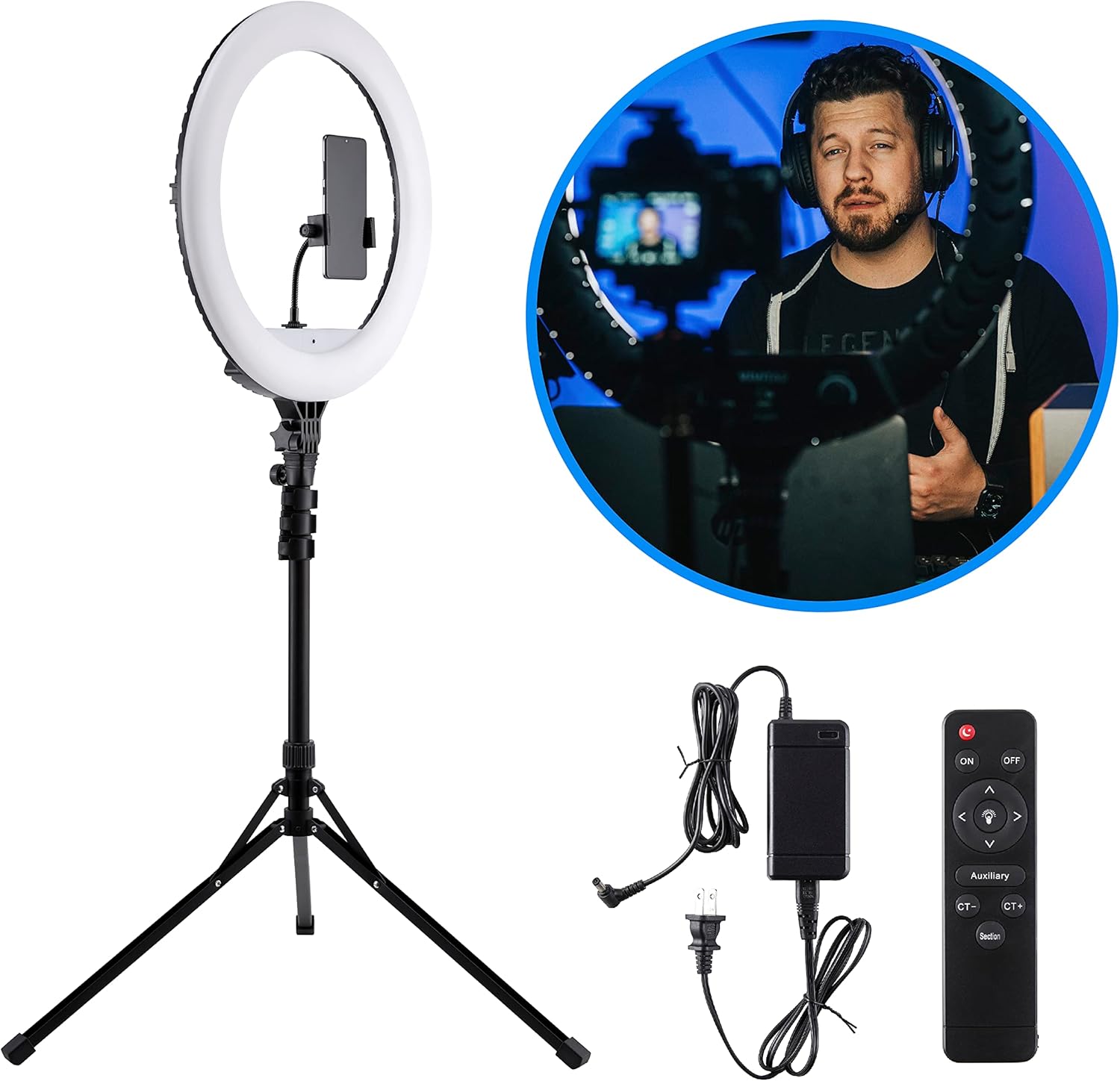 Vivitar LED Ring Light with Stand, 18 Inch Adjustable Brightness Ring Light with Tablet Holder and Wireless Remote, Portable Lighting for Photo Studio, Makeup, Streaming, Photography