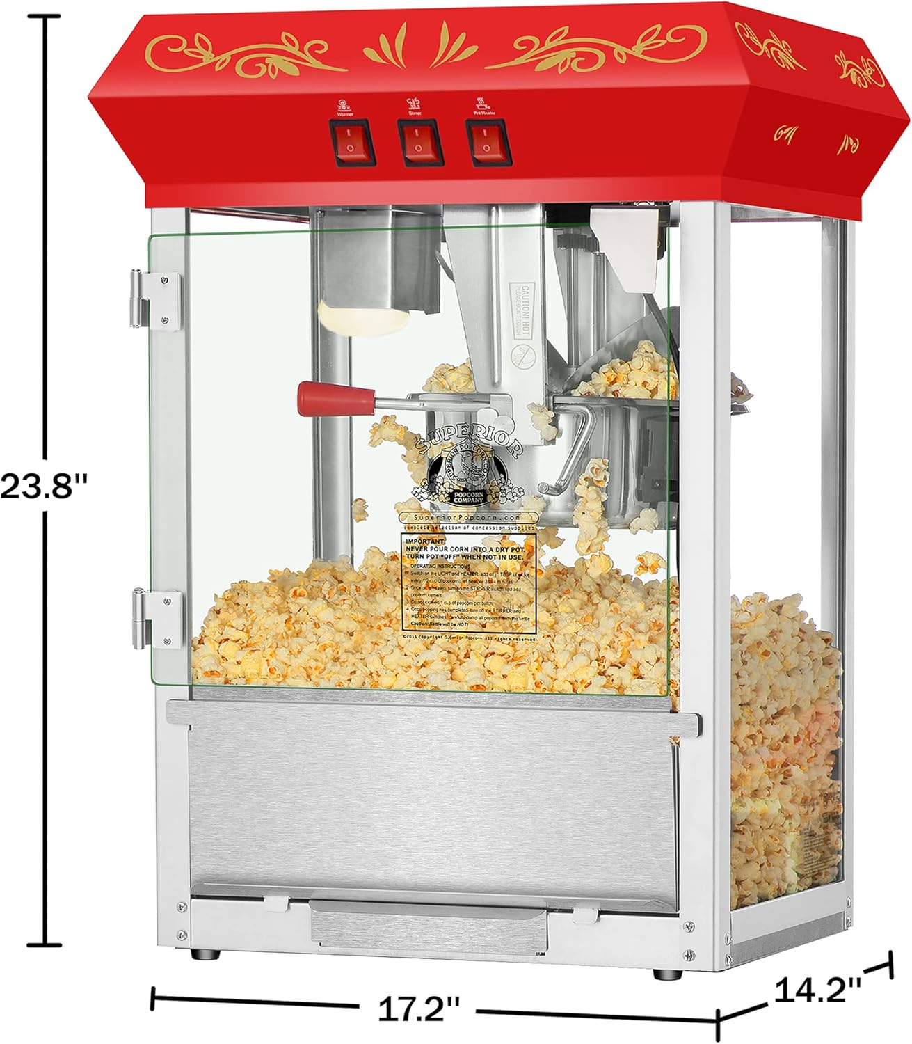 Superior Popcorn 3-Gallon Countertop Movie Night Popcorn Popper - Red