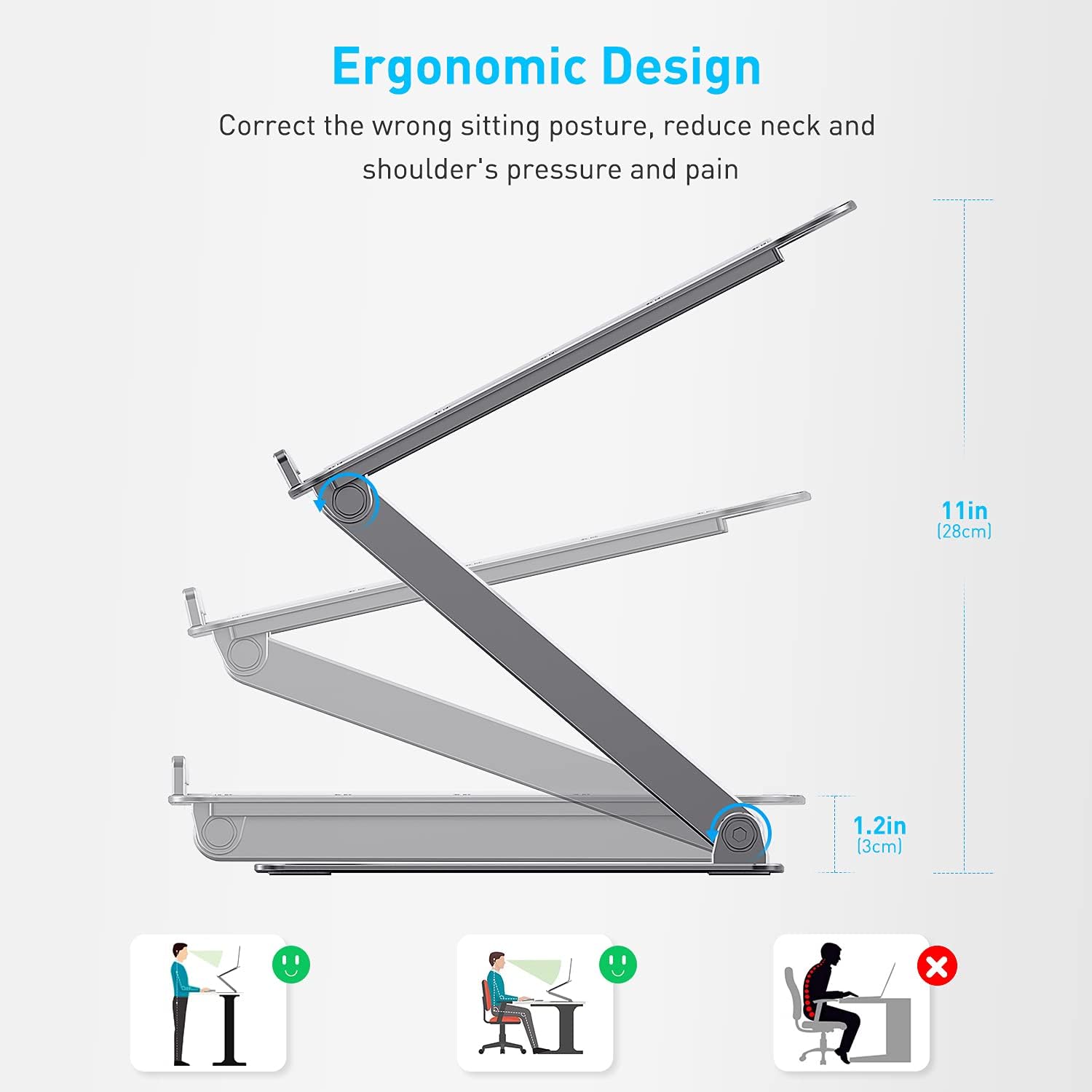Almoz Laptop Stand, Aluminum Computer Riser, Ergonomic Adjustable Height Laptop Stand for Desk, Portable Elevate Laptop Riser Compatible with All Laptop 10-17.3 Inches, Space Grey