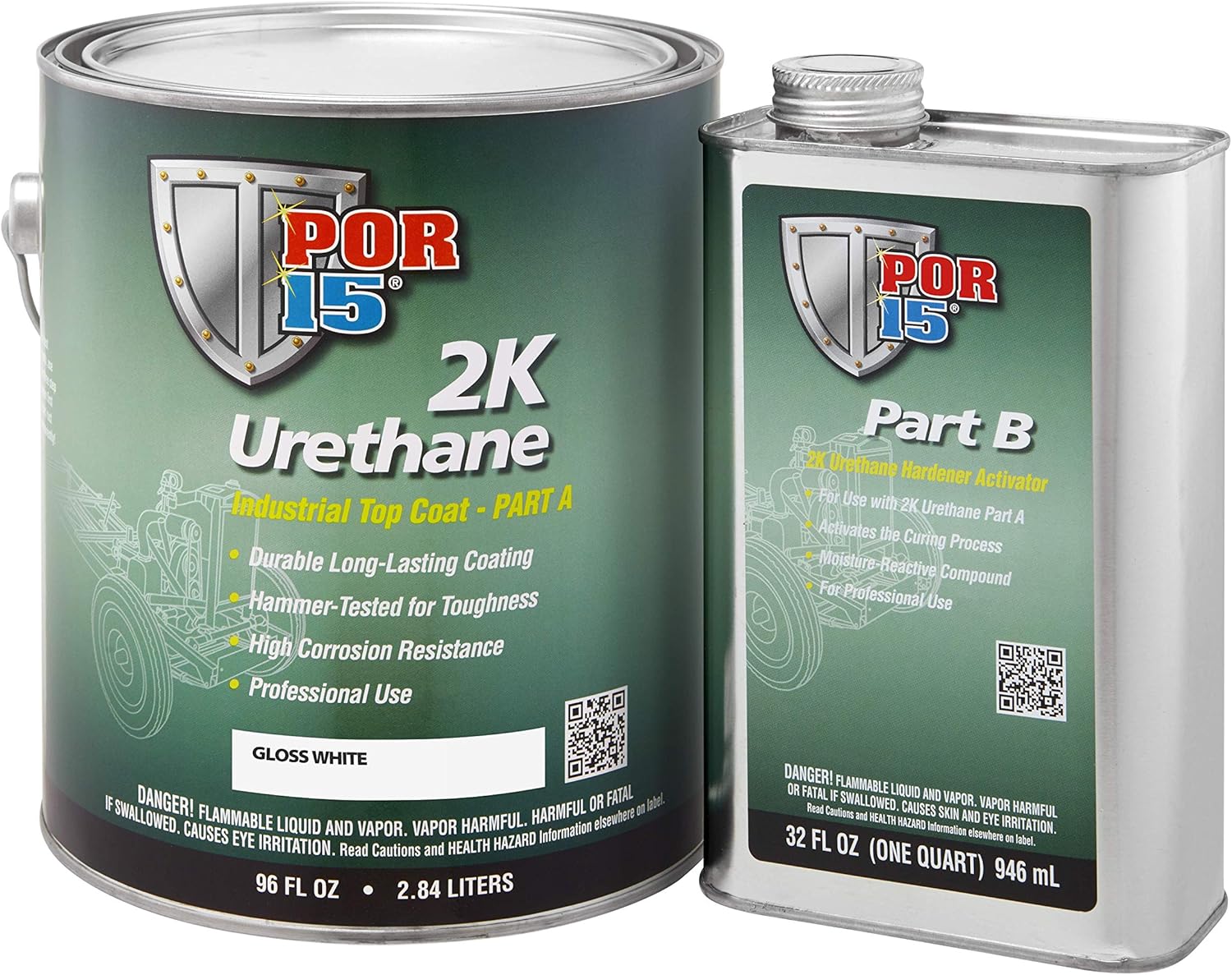 POR-15 2K Urethane - Clear - 1 qt. - 2 - Part Industrial Top Coat | Durable Long-Lasting Coating Pack of 2