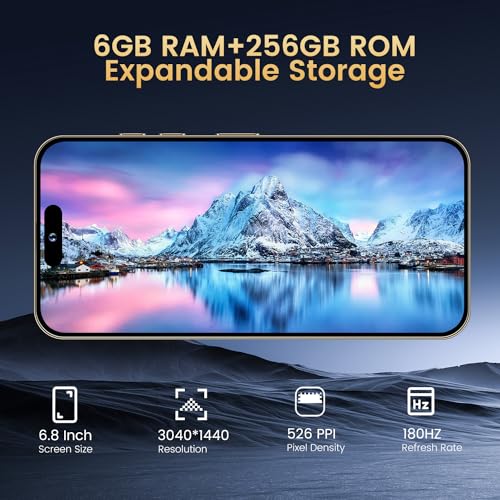 Unlocked Android Phone A15 PROMAX Android 13 Cell Phone with Dynamic Island 6GB+256GB 6800mAh,HD Screen 48MP+108MP Camera Cell Phone with 5G Dual SIM Smart Phone (White)