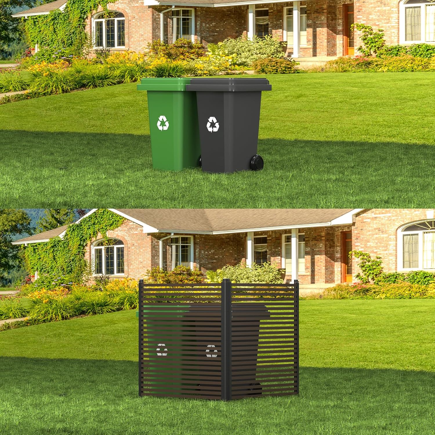 Courtyard Privacy Screen - Length: 43 inches, Height: 47 inches Metal terrace screen, PE coated steel pipe, suitable for outdoor trash cans, air conditioning, swimming pool equipment fences (2 panels)