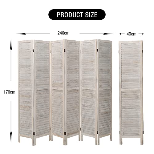 Babion 6 Panel Room Divider, Wood Room Divider Temporary Wall, Extra Wide Folding Room Dividers and Privacy Screens, Room Dividers for Bedroom Studio Apartment Dorm(Beige)