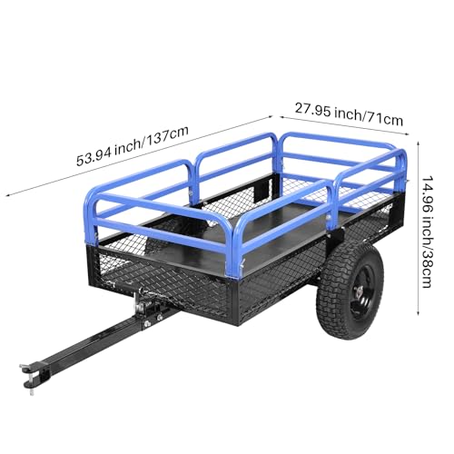 Heavy Duty Steel ATV Dump Trailer, 1500-Pound Load Capacity, Tow Behind Dump Cart Garden Trailer, with Removable Sides and 2 Tires, for Mowers, Tractors, ATV, UTV