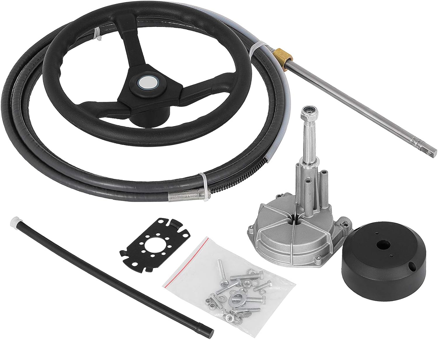 Bestauto Outboard Steering System 10' Boat Steering Cable 10 Feet Marine Steering System 3/4'' Shaft with 13.5 Inch Wheel for Yachts and Waterborne Vehicles
