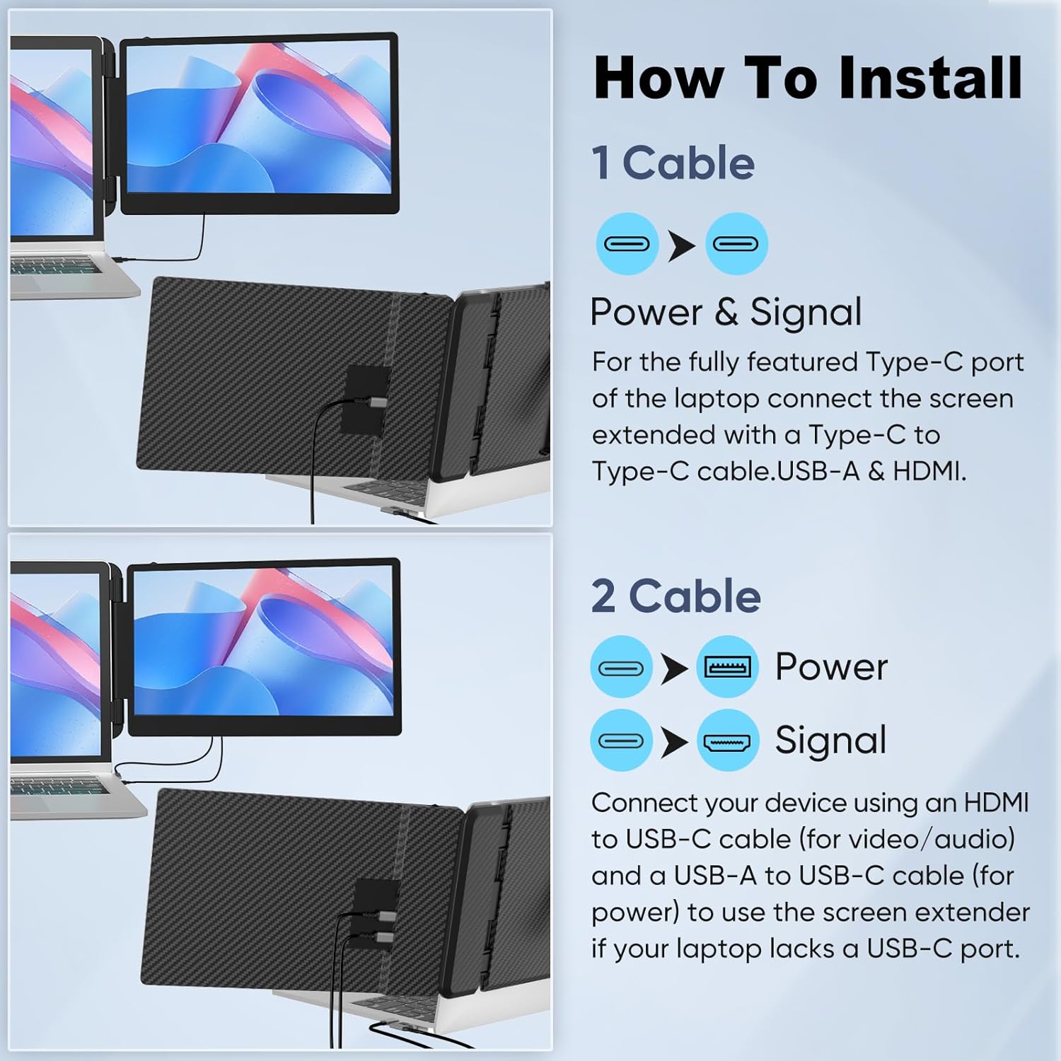 Portable Monitor, Laptop Screen Extender, 12" 1080P FHD IPS Plug & Play 180 ° Foldable for Easy Portability, Travel Monitor Extender Work with 13-16.1'' Wins Mac Chrome