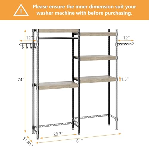 IDEALHOUSE Over The Washer and Dryer Storage Shelf- Laundry Room Organization Space Saving Laundry Drying Clothes Racks Heavy Duty Adjustable Height Bathroom Shelf for Home Decor (Wood, 28" A+B)