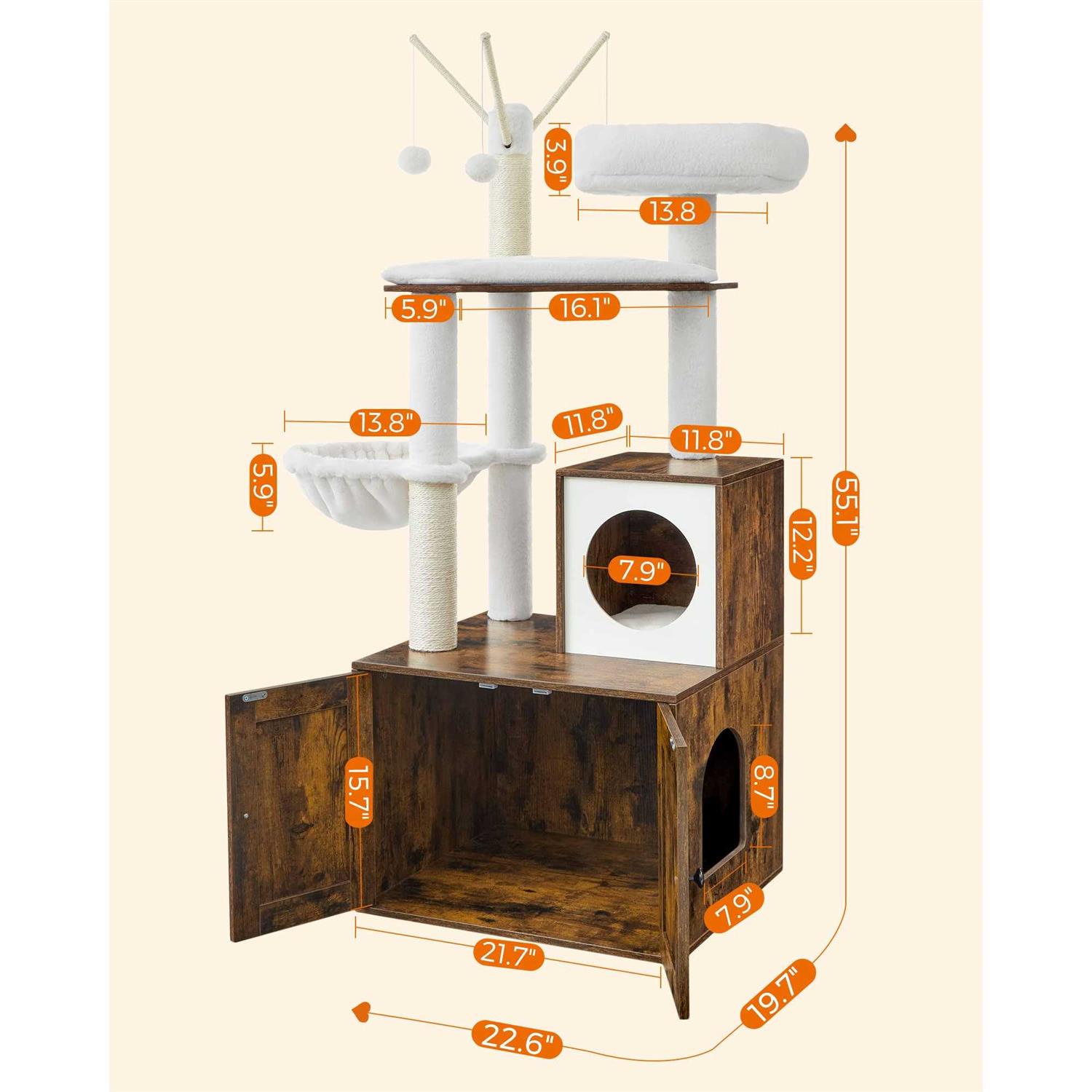 Feandrea WoodyWonders Cat Tree with Litter Box Enclosure 2-in-1 Modern Tower - Pet Supplies online store
