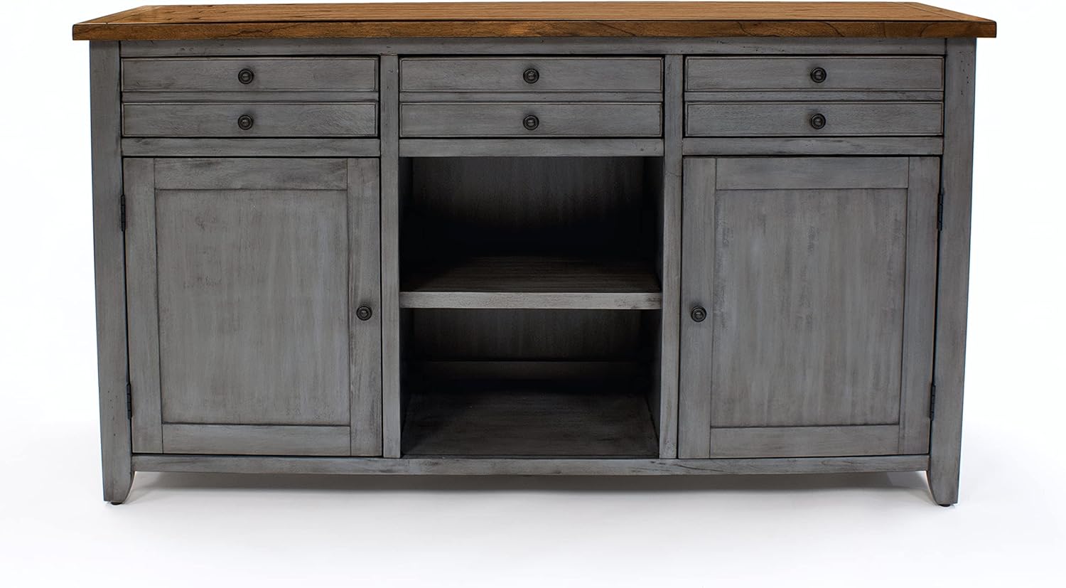 Martin Furniture, Smoky Blue 65" TV Console, Entertainment Stand, Wood Accent Cabinet, Fully Assembled