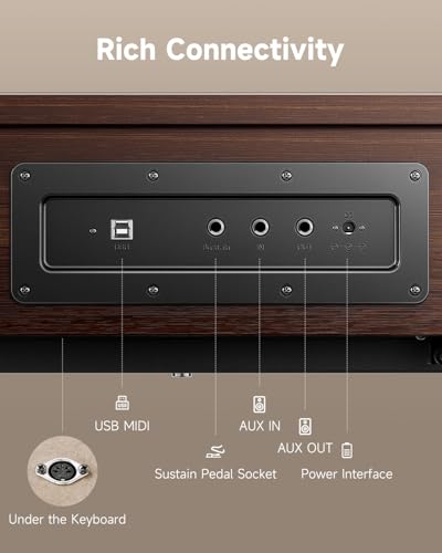 Donner OURA R300 88 Key Weighted Keyboard Piano for Advanced, Home Digital Piano with 88 Keys Graded Hammer Standard Keyborad, Bluetooth, LOCAL OFF, 2*15W, Half-pedal, 256 Polyphony, Walnut Wood Color