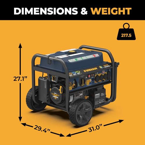 FIRMAN T09275 Tri Fuel Portable Generator, 11400W Electric Start, 120V/240V, CO Alert, 459cc Engine, 9-Gallon Tank, 11 Hrs Runtime, Wheel Kit, Ideal for Home Backup, RV, Camping & Emergency Power
