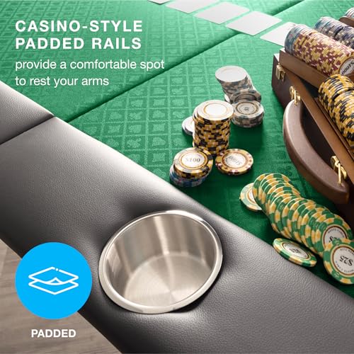 Brybelly 10-Person Foldable Poker Table with Suited Speed Cloth and Jumbo Stainless Steel Cupholders (Green, 84 Inch)