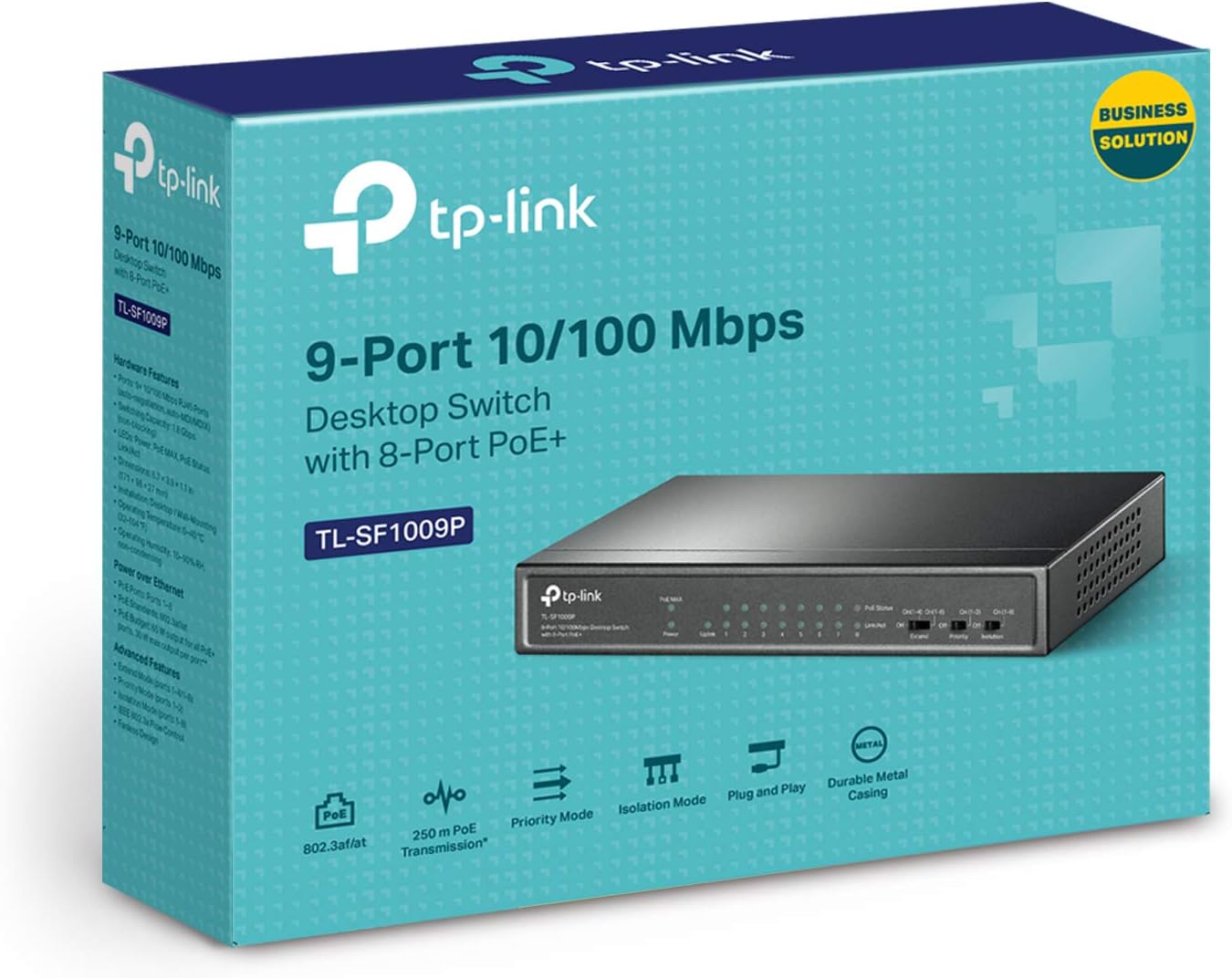 TP-Link 9 Port Fast Ethernet 10/100Mbps PoE Switch | 8 PoE+ Ports @65W | Sturdy Metal w/Shielded Ports | Limited Lifetime Protection | Extend Mode | Priority Mode | Isolation Mode (TL-SF1009P) Pack of 2
