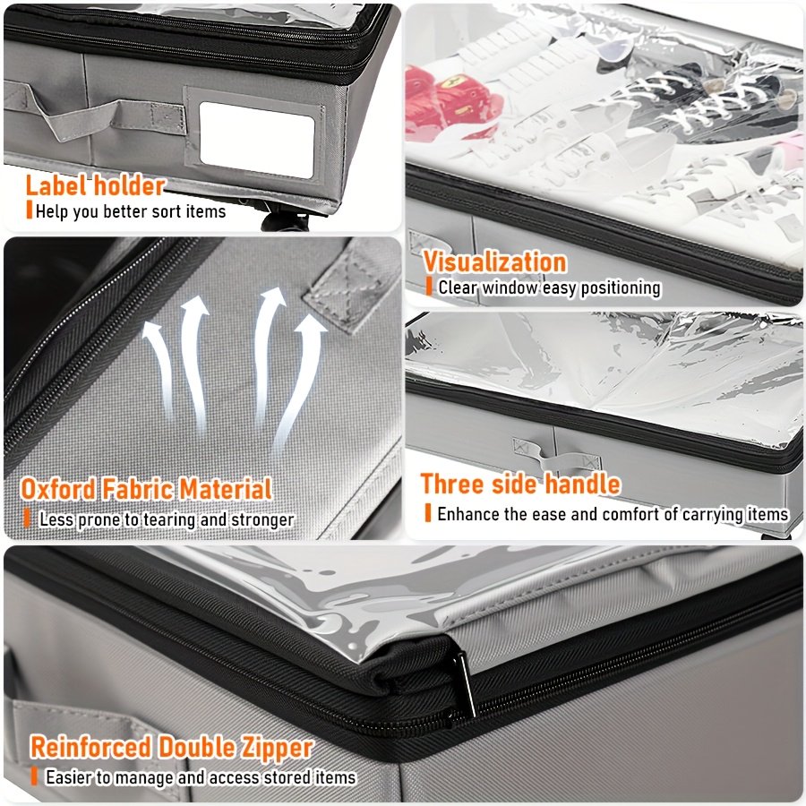 Under Bed Storage Box 30x16x7 Inch Foldable - Gray Fabric Storage Bag for Blankets Clothes Quilts Sweaters Pillows Sheets