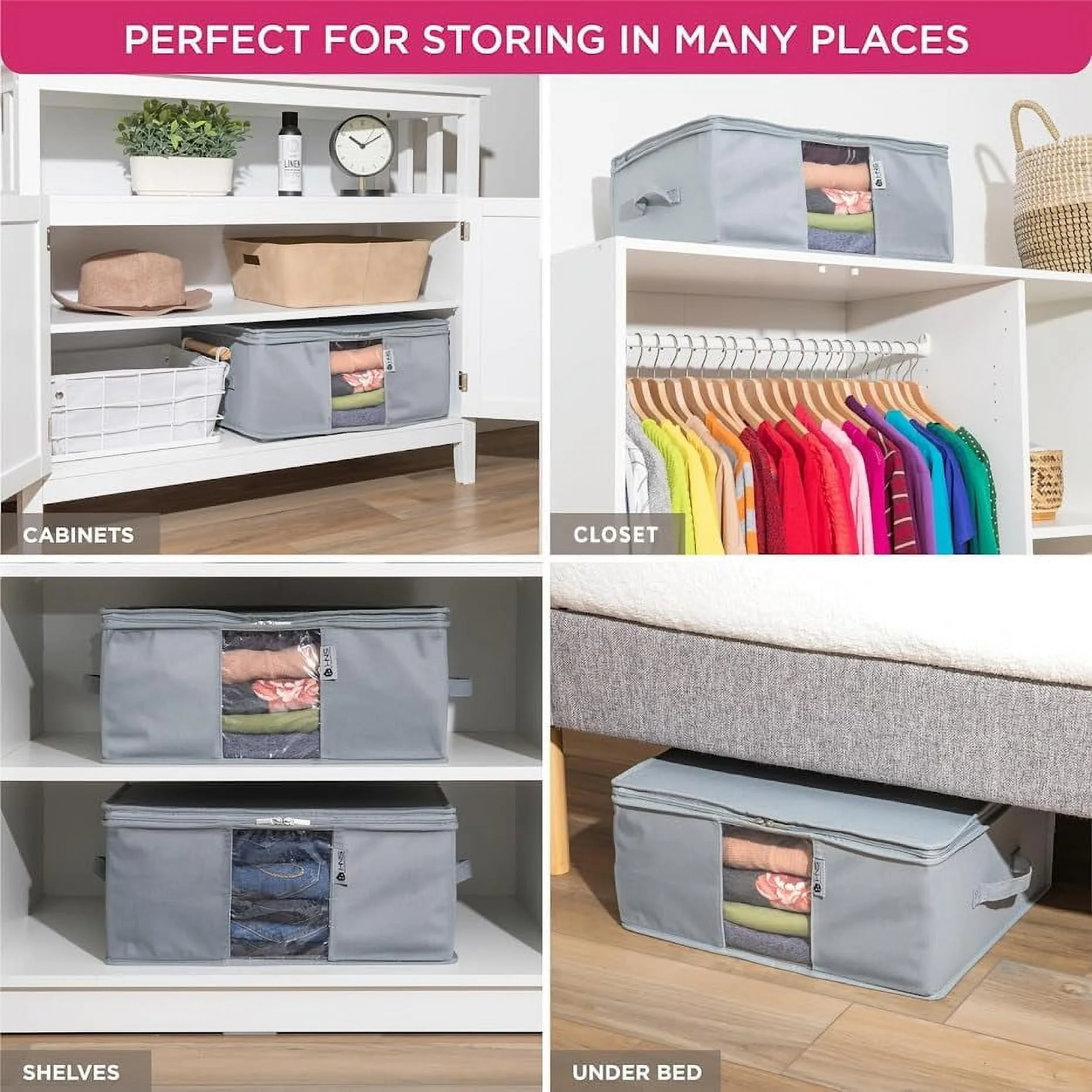 Moisture, Dirt &amp; Dust – Set of 2 Underbed Storage Bags for Clothes, Cashmere Sweaters, Bedding &amp; More - Underbed Storage - Grey, Cedar Clothes Storage Bag Organizer – Protects from Moths