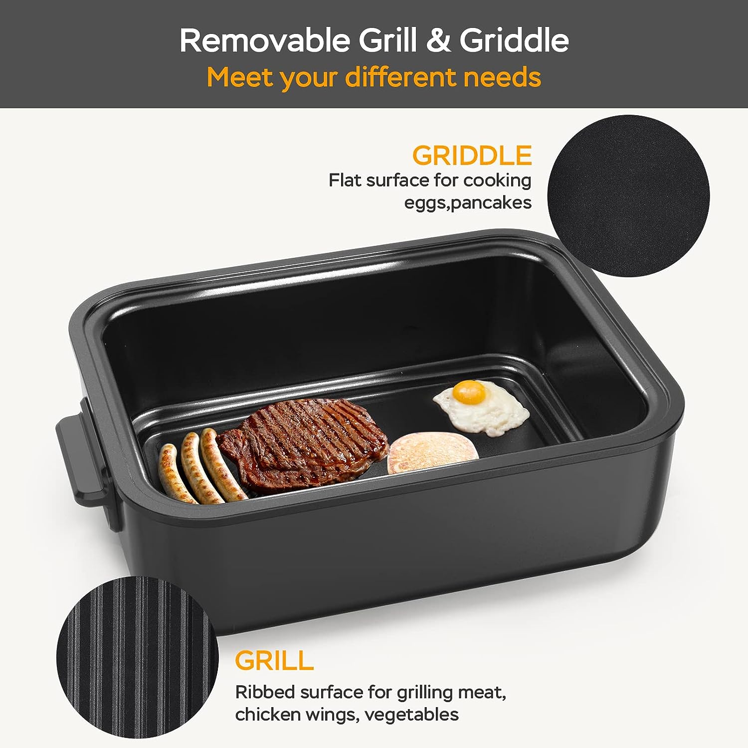 Geek Chef Electric Smokeless Indoor Grill, 7-in-1 Electric Indoor Nonstick Grill, Portable BBQ Grill with Temperature Control, Non-Stick, Dishwasher Safe, 1500W, Black