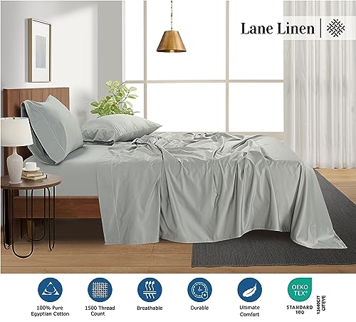 Lane Line 100% Egyptian Cotton Queen Sheet Set - 1500 TC, 4 PCs - Luxury Sateen Cotton White Bed Sheets Set - Hotel White Sheets Queen Set - 15" Deep Pocket Queen Sheets Set - White Queen Sheets