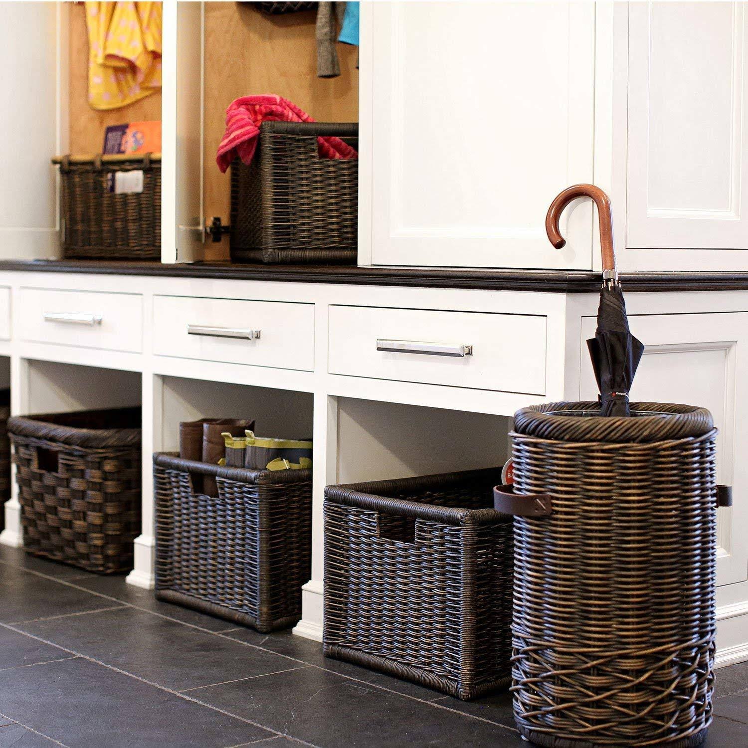 The Basket Lady Wicker Kitchen Cabinet Basket | Pantry Basket, Small, Antique Wa